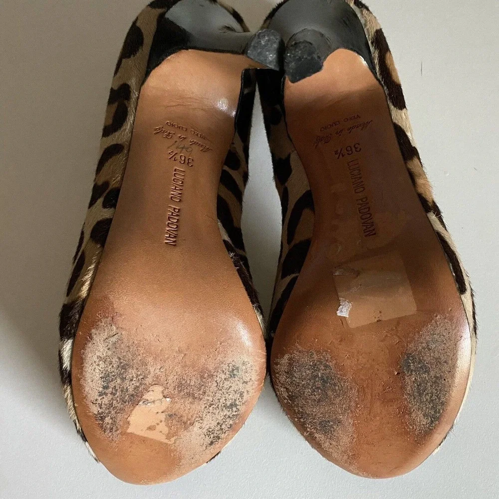 Luciano Padovan Peep Toe Pump Pony Hair Calf Animal Print Leopard Cheeta…